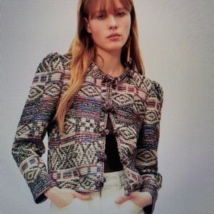 NEW WT ZARA jaquared Jacket Size L Multicolored CROPPED